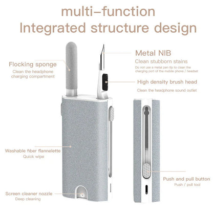 5-in-1 multi-purpose screen cleaning kit with versatile cleaning pen, soft sponge, and metal tip for phones, tablets, laptops, and more