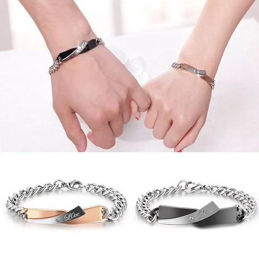 Stainless Steel Couple Cross-design Bracelet in gold and black finishes