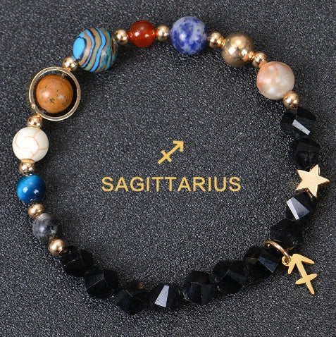 Frosted Stone Beaded Zodiac Bracelet featuring detailed zodiac signs on natural stone beads