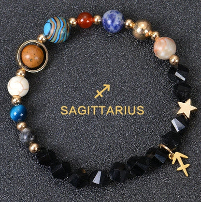 Frosted Stone Beaded Zodiac Bracelet featuring detailed zodiac signs on natural stone beads