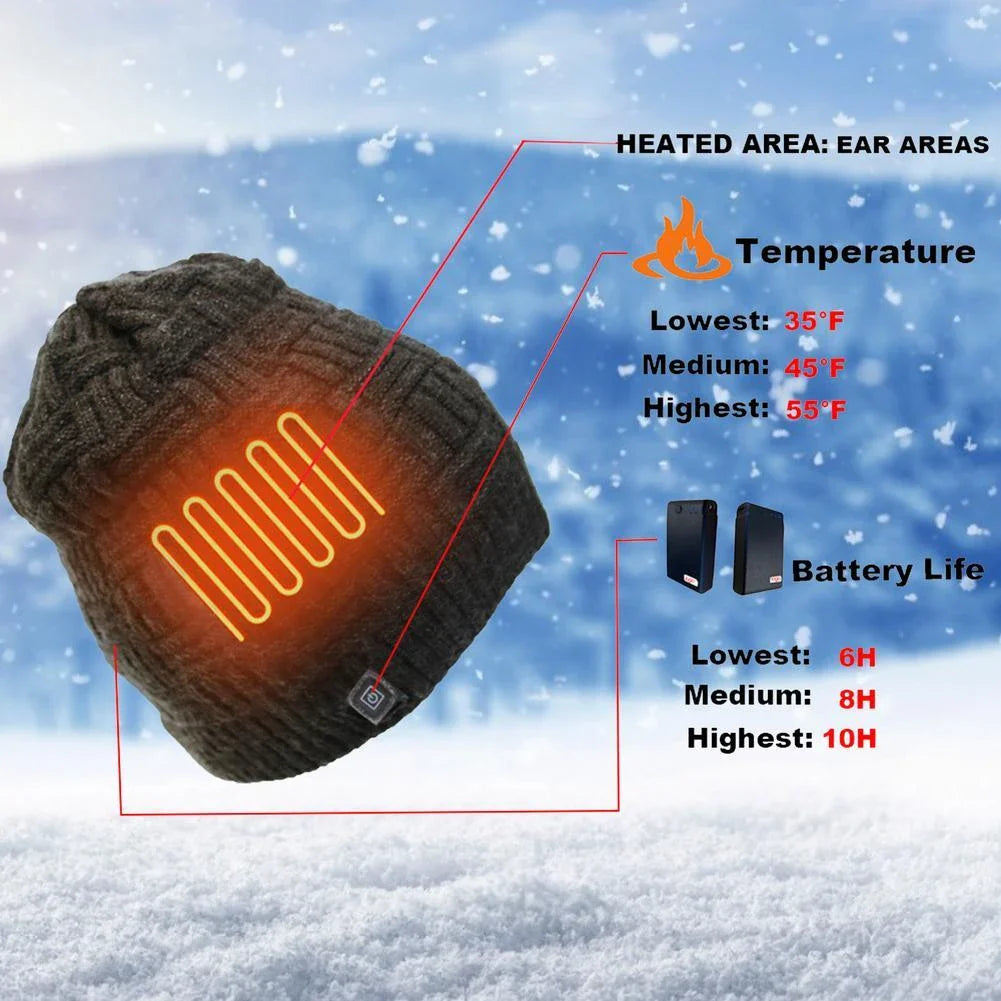 Premium Heated Unisex Fleece Hat with adjustable temperature control and USB rechargeability
