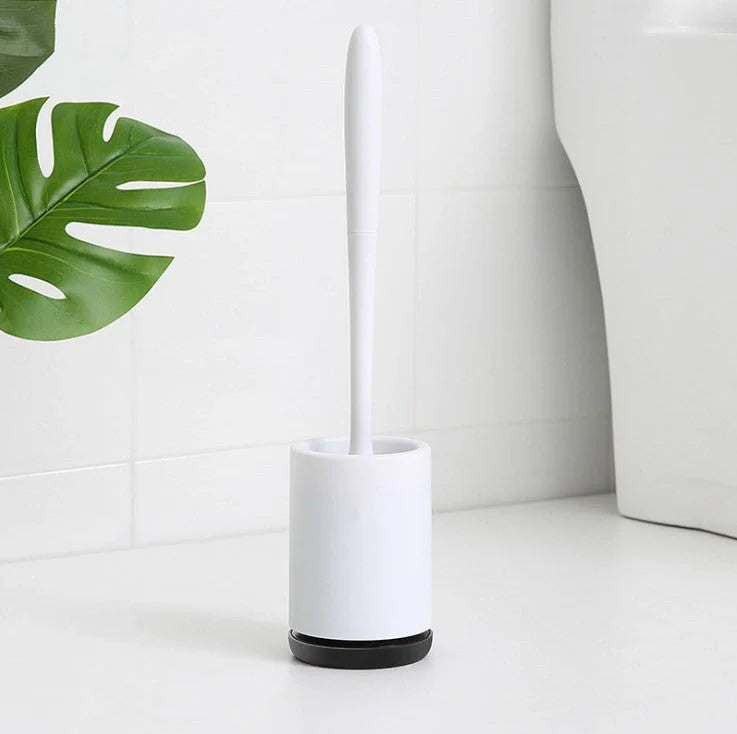 High-quality toilet brush with soft, decontaminated TPR bristles, ergonomic handle, and versatile floor-standing or wall-mounted design.
