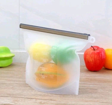 Premium silicone food storage bags in various colours, featuring airtight seals and reusable designs