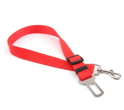 Adjustable dog seatbelt made of durable nylon material with heavy-duty hardware for secure pet travel