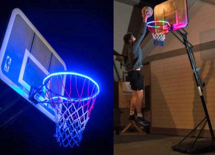 Induction Color Changing Basketball Frame Light attached to a hoop with LED illumination