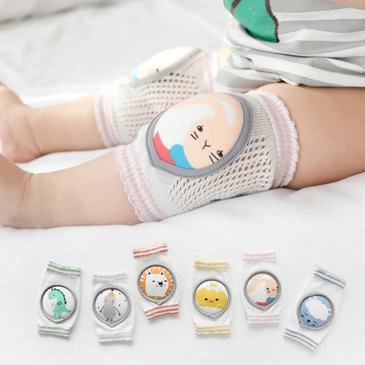 Children's breathable cotton knee pads with cartoon animal designs for crawling infants