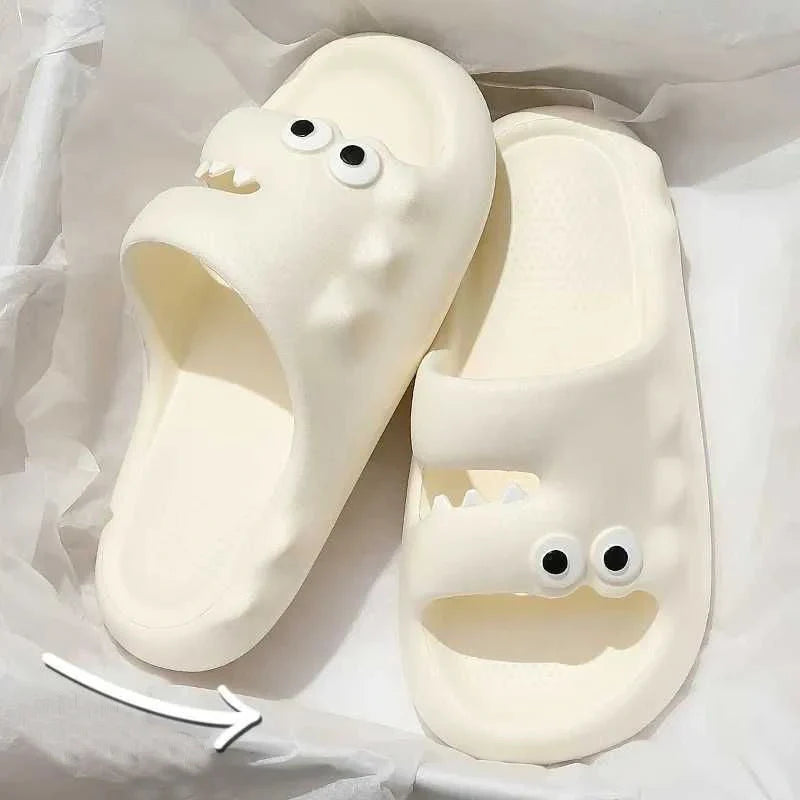 Cartoon-themed PVC slippers with non-slip thick soles in various colours