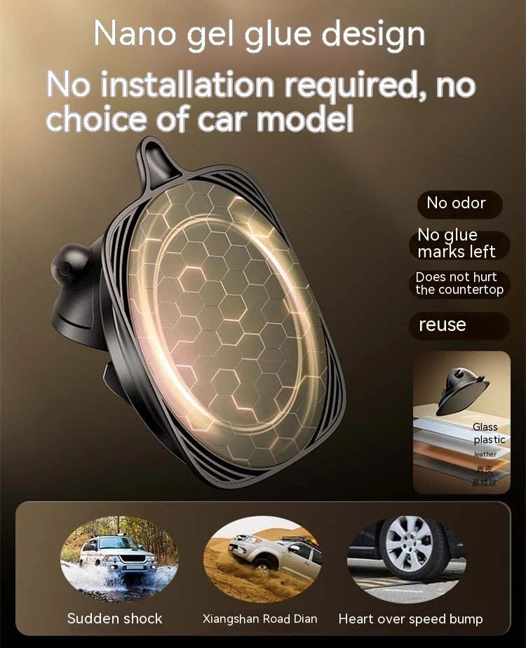 Secure Car Phone Mount with Reusable Silicone Pad for Dashboard, Adjustable 360-degree Rotation, Magnetic Charging Cable
