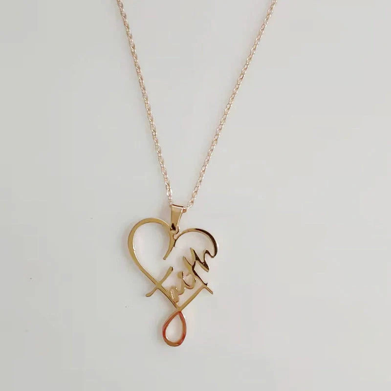 Faith Heart Pendant Necklace in stainless steel with adjustable chain