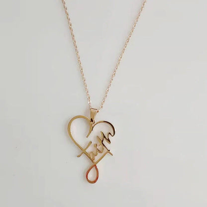 Faith Heart Pendant Necklace in stainless steel with adjustable chain