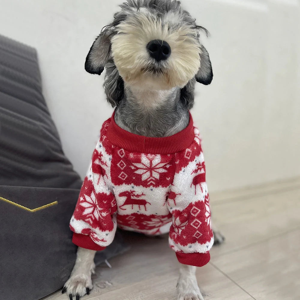 Winter warm padded dog sweater with Christmas design in big red