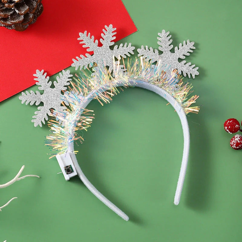 Glowing Christmas hair band with flashing deer horn and snowflake designs