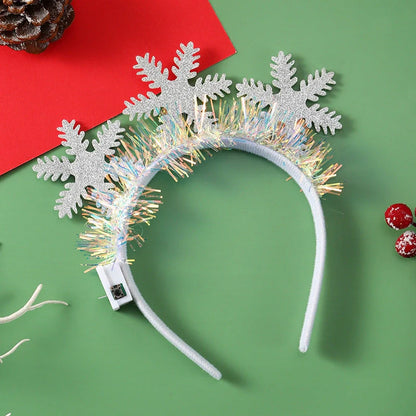 Glowing Christmas hair band with flashing deer horn and snowflake designs