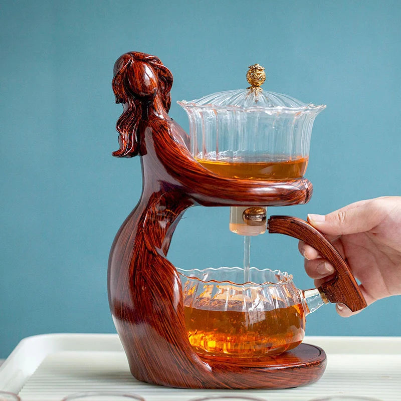 Maid Semi-automatic Tea Set with heat-resistant glass and stainless steel filters