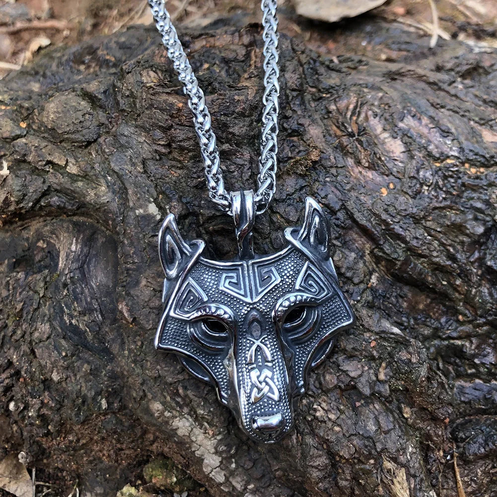 Legendary Norse Grey Wolf Head Silver Pendant Necklace, a captivating accessory crafted from premium titanium steel