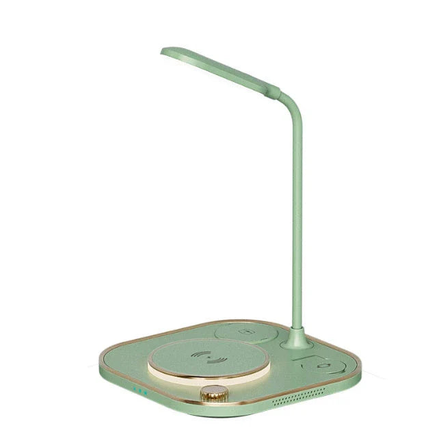 Versatile 3-in-1 wireless charging desk lamp with adjustable LED lighting and fast 15W Qi charging for smartphones and devices