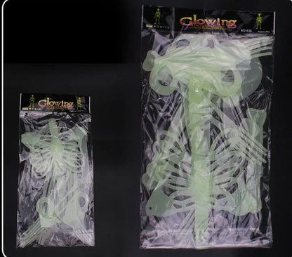 Eerie glow-in-the-dark Halloween skeleton display prop with realistic details and luminous effect