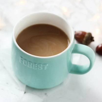 Micro Landscape Milk Cup with embossed letters and colourful glaze in fox, rabbit, squirrel, and fawn designs