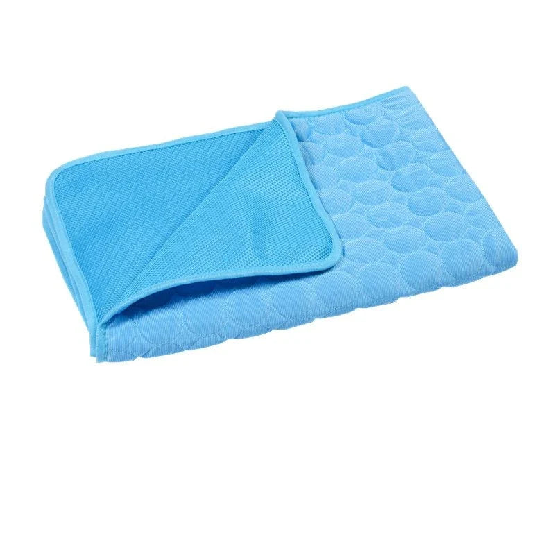 A cooling mat for pets in various sizes and colors, designed to provide refreshing comfort and temperature regulation.