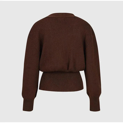 Women's V-neck Button Cardigan Knitted Sweater in brown and black