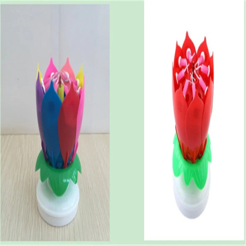Musical Lotus Candles in various colours, showcasing the elegant lotus design and music feature