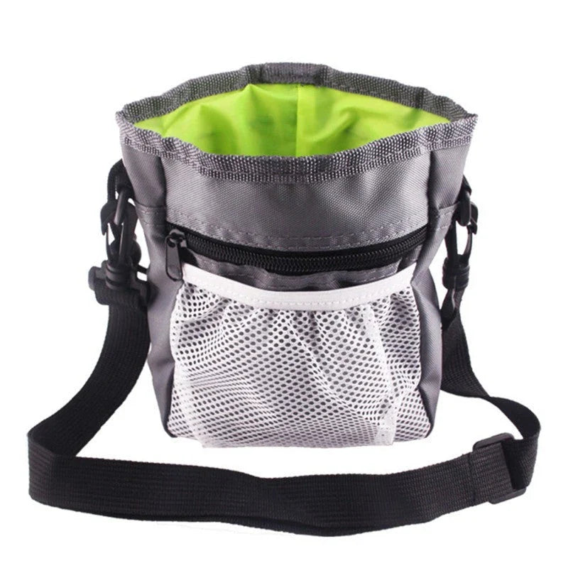 Durable dog walking pouch with drawstring pocket, adjustable belt buckle, and spacious design for carrying essentials