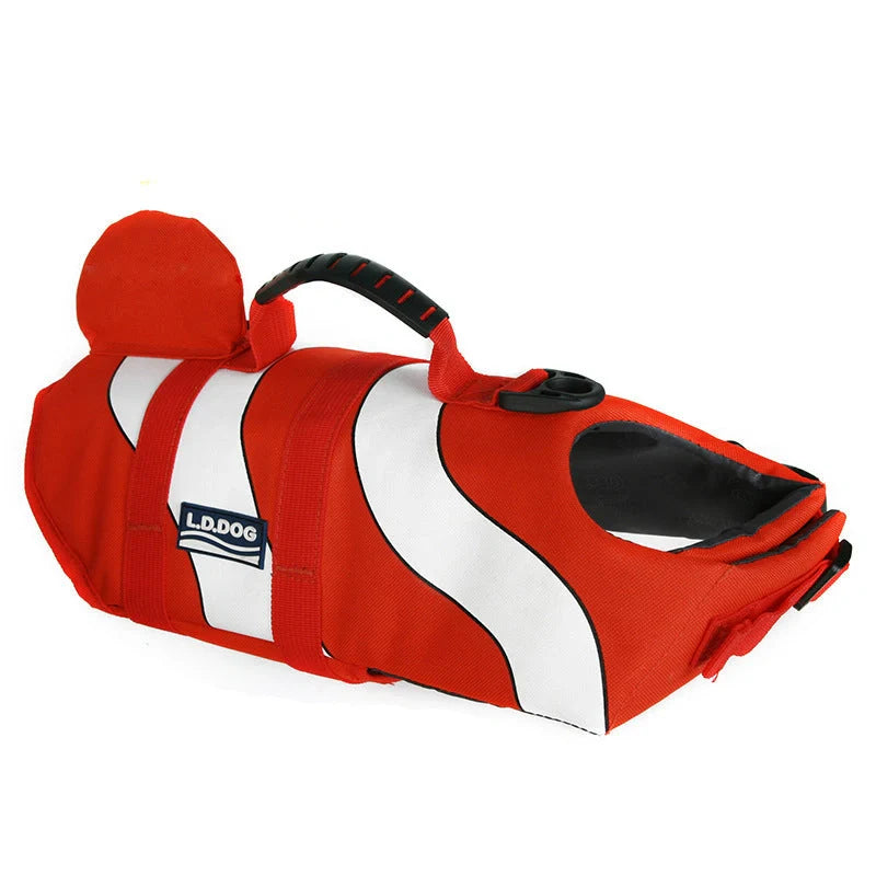 Adjustable mermaid shark design dog life vest for safe swimming, sizes XS to XL