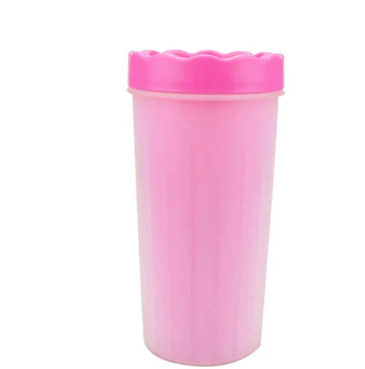 Silicone Dog Paw Washer Cup in various colors and sizes, featuring soft bristles for gentle cleaning.