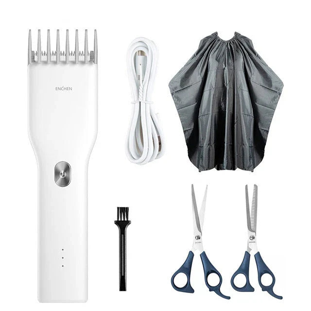 Premium cordless hair trimmer with genuine leather exterior, powerful motor, and versatile design for adults and children's grooming needs