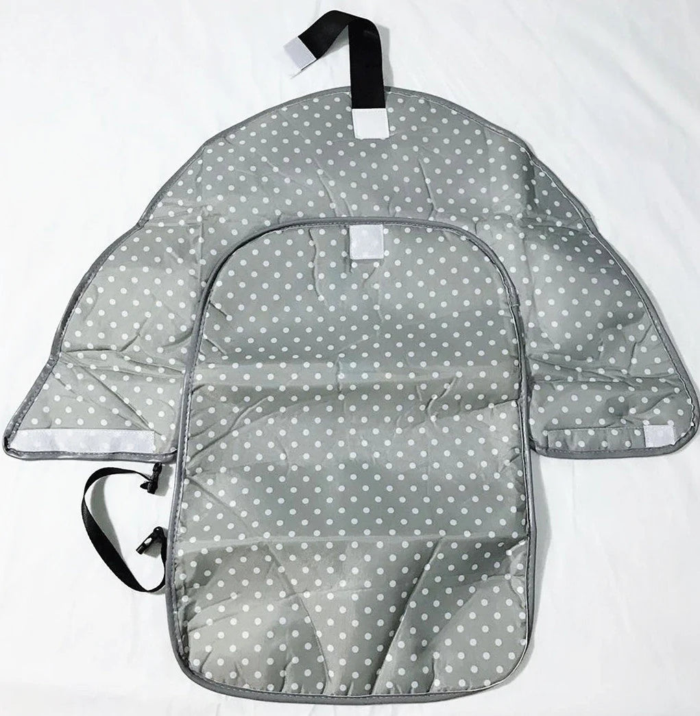 Portable diaper changing pad clutch with built-in toy ring, foldable design for easy transport