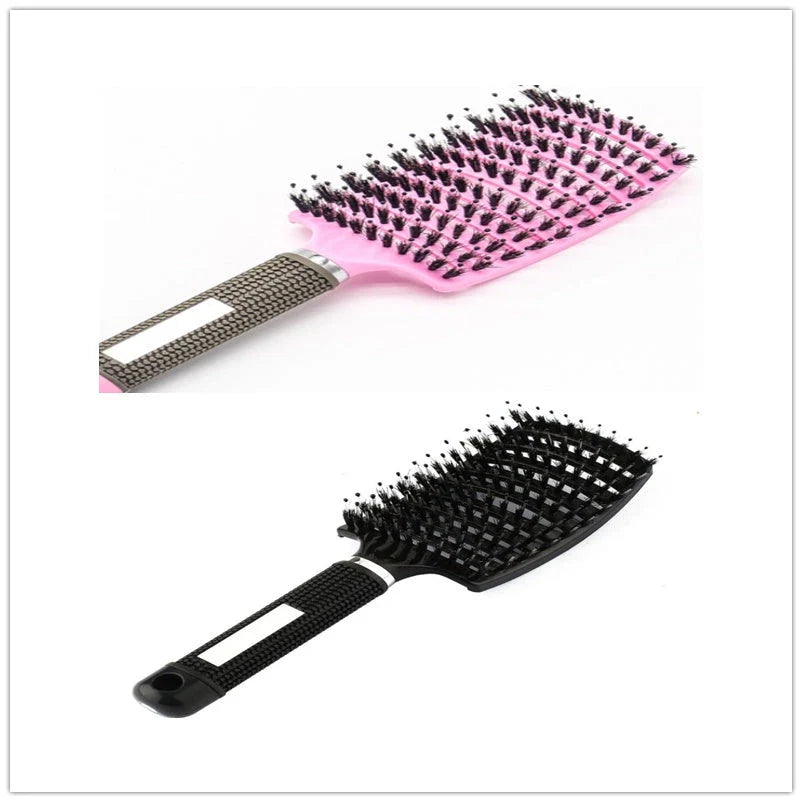 A premium hair brush with a sleek design, featuring soft bristles and a rounded massage function for healthy, detangled hair