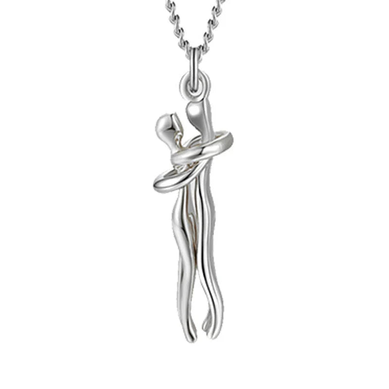 Stylish brass hugging couple necklace with minimalist design - a thoughtful Valentine's Day gift