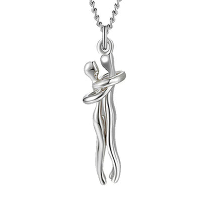 Stylish brass hugging couple necklace with minimalist design - a thoughtful Valentine's Day gift