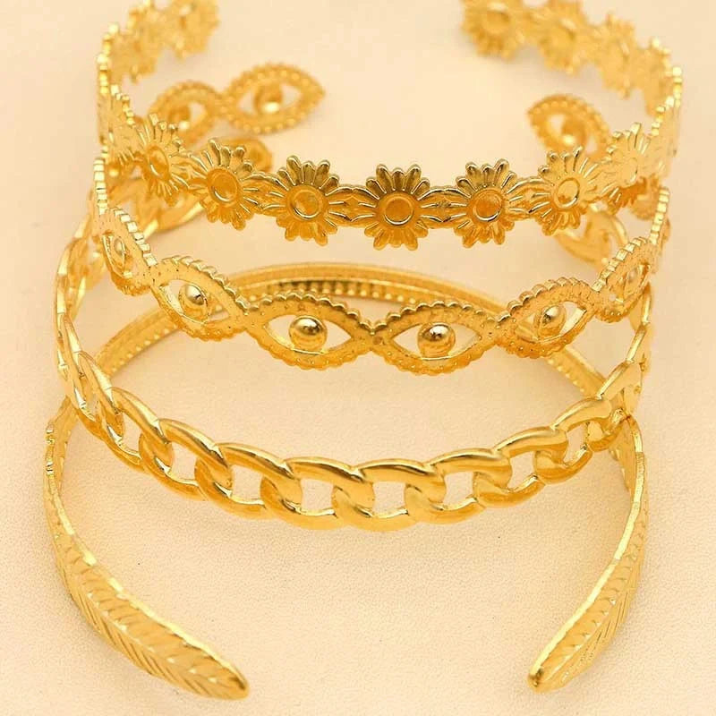 Women's electroplated alloy flower chain leaf eye bracelet set in SL064-KC colour