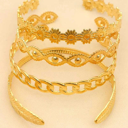 Women's electroplated alloy flower chain leaf eye bracelet set in SL064-KC colour
