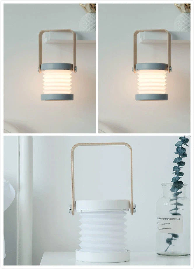 Elegant foldable LED lamp with touch-controlled dimming, rechargeable battery, and modern design for home decor