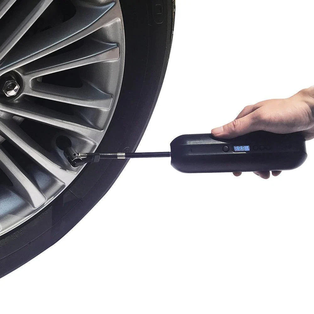 Compact, rechargeable bike tyre inflator with digital pressure display and automatic shut-off for convenience and precision