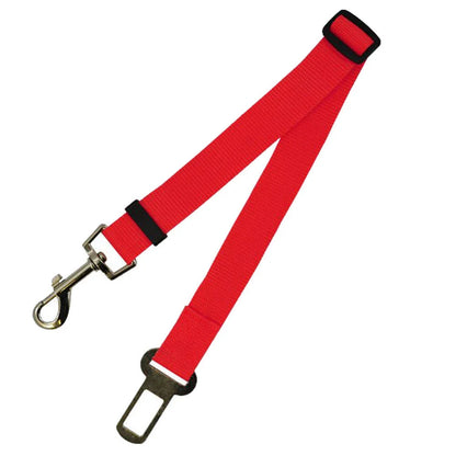 Adjustable dog seatbelt made of durable nylon material with heavy-duty hardware for secure pet travel