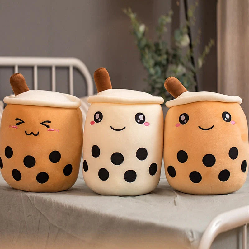 Strawberry Milk Tea Plush Boba Toy Pillow in various colours and sizes