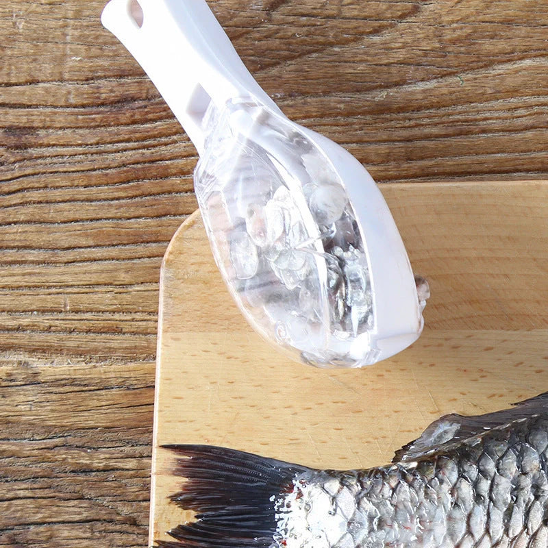 Fish Scale Scraper with cover design for mess-free descaling