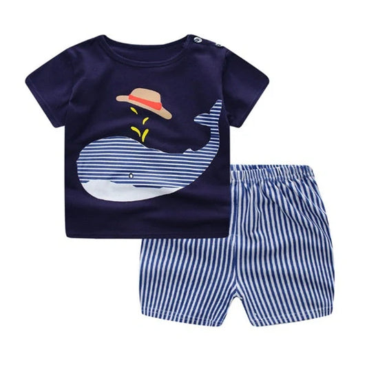 Cotton cartoon clothing sets for infants and young children in various patterns