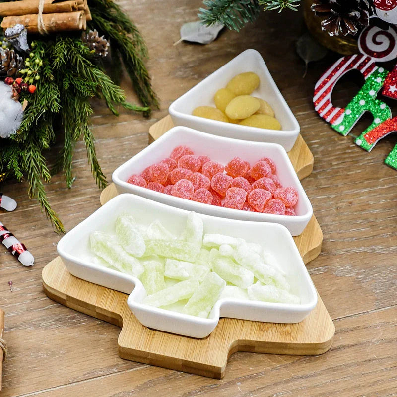 Festive Christmas Tree Ceramic Plates - Set of 4 Featuring Elegant Bone China Construction and Whimsical Tree Design