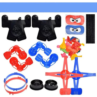 Two interactive balloon battling robots with detachable goggles, ready to engage in a competitive balloon-popping showdown.