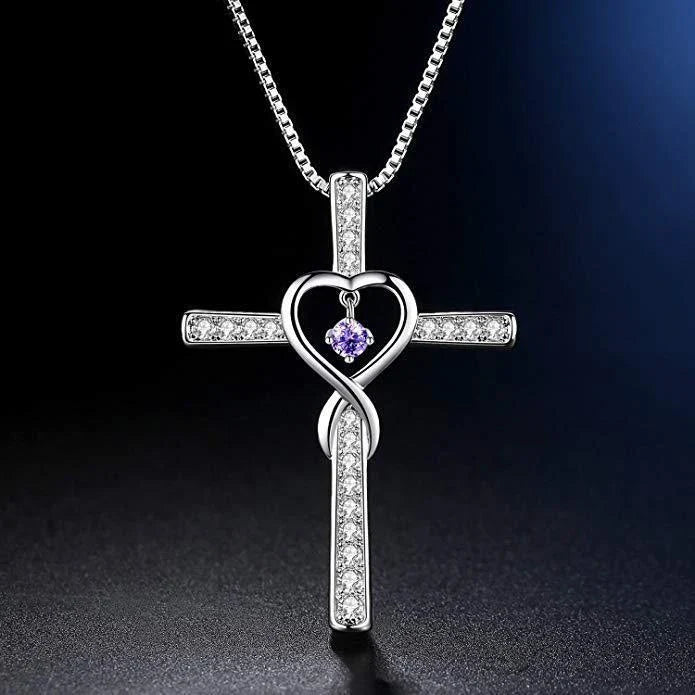 Elegant gold-plated Christian cross necklace with sparkling zircon and diamond gemstones