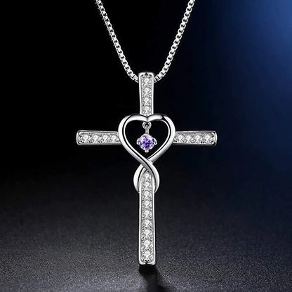 Elegant gold-plated Christian cross necklace with sparkling zircon and diamond gemstones