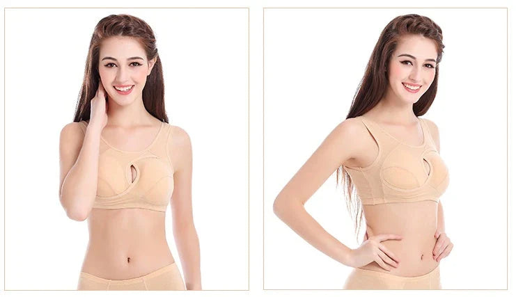 Supportive cotton sports bra with crossover design for lift and support, preventing sagging and bra lines