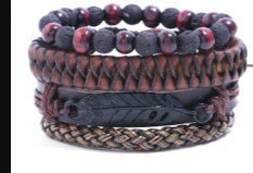 Men's genuine leather vintage braided bracelet with adjustable closure