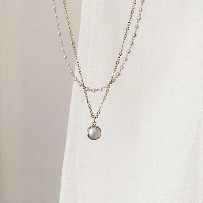 Ancient Stacked Double-layer Pearl Necklace in gold with geometric design