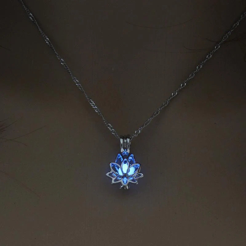 Yoga Lotus Photo Box Luminous Pendant Necklace with geometric design and adjustable chain