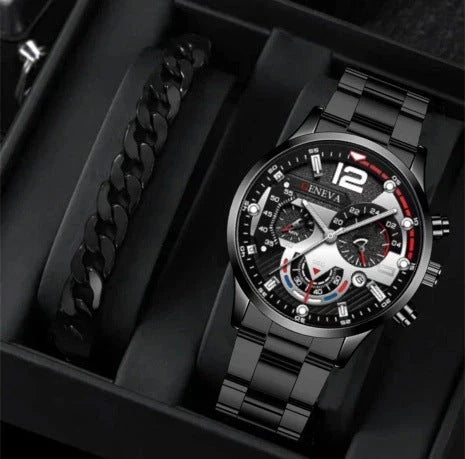 Premium stainless steel men's watch with bracelet in multiple color options
